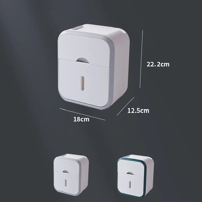 Tissue Box  Multi-functional wall-mounted toilet paper holder box  Waterproof No-Punch Toilet Paper Organiser  Bathroom Storage