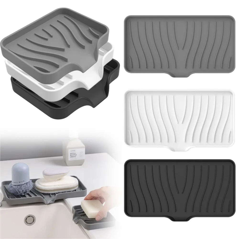 1-Pack Silicone Drain Soap Box Kitchen Anti-slip Sink Tray